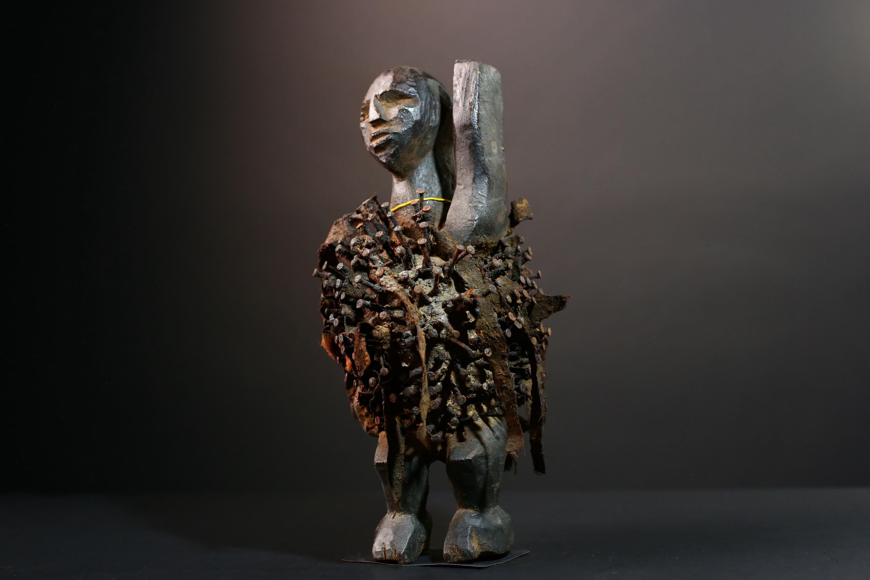 African nail fetish figure Kongo carved tribal power sculpture Congo nkisi art spirit shrine statue spiritual protective wood decor G5600