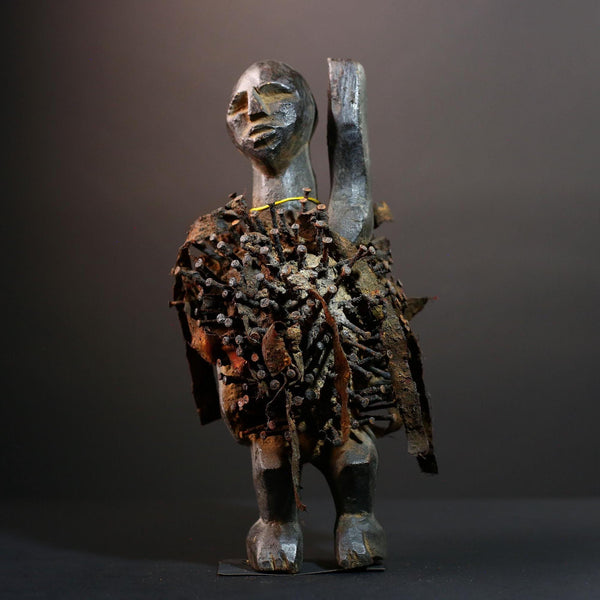 African nail fetish figure Kongo carved tribal power sculpture Congo nkisi art spirit shrine statue spiritual protective wood decor G5600