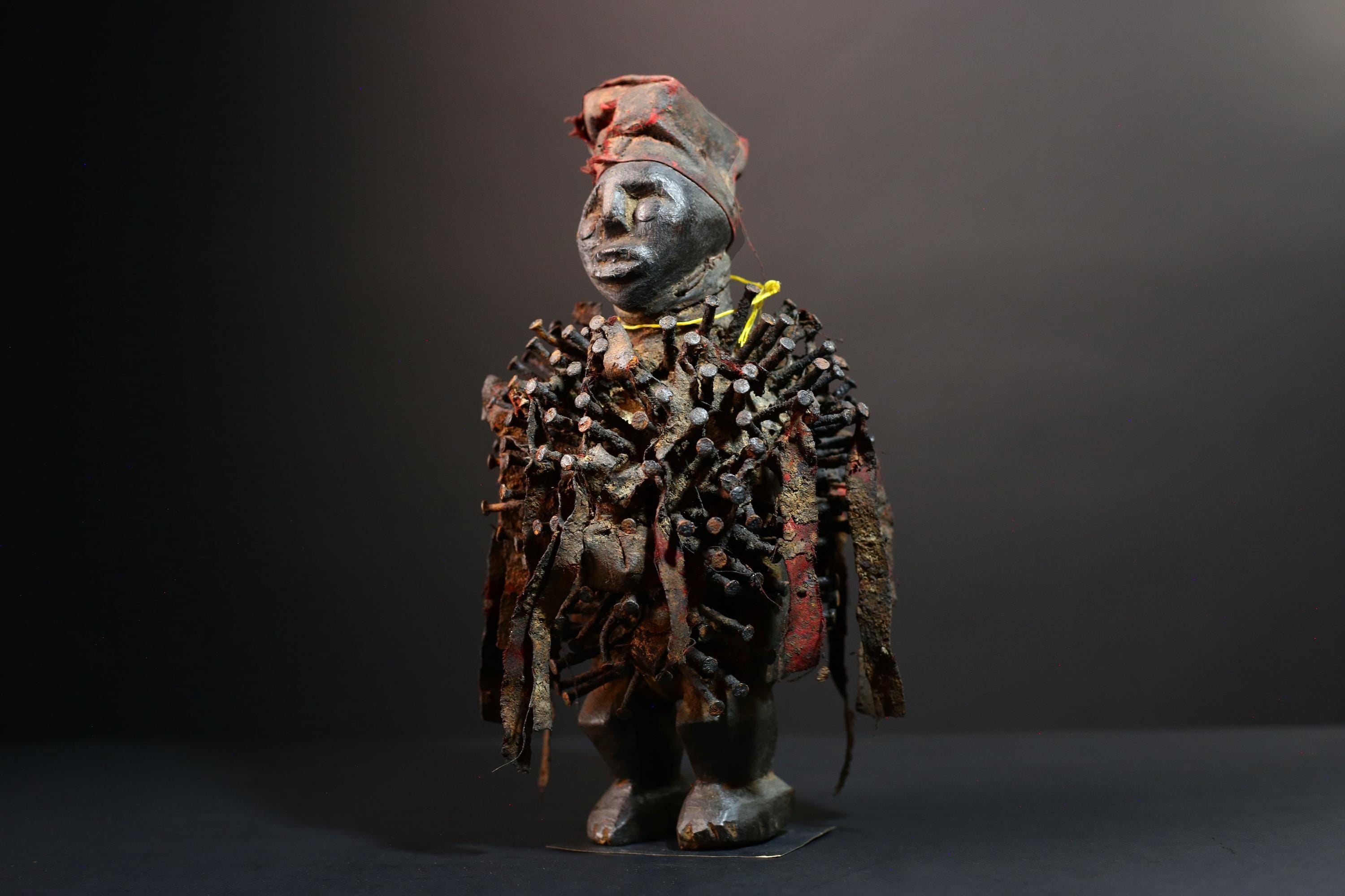 African nail fetish statue Congo power nkisi nkondi carved tribal charm spirit shrine figure protective sculpture wood magic decor G5601