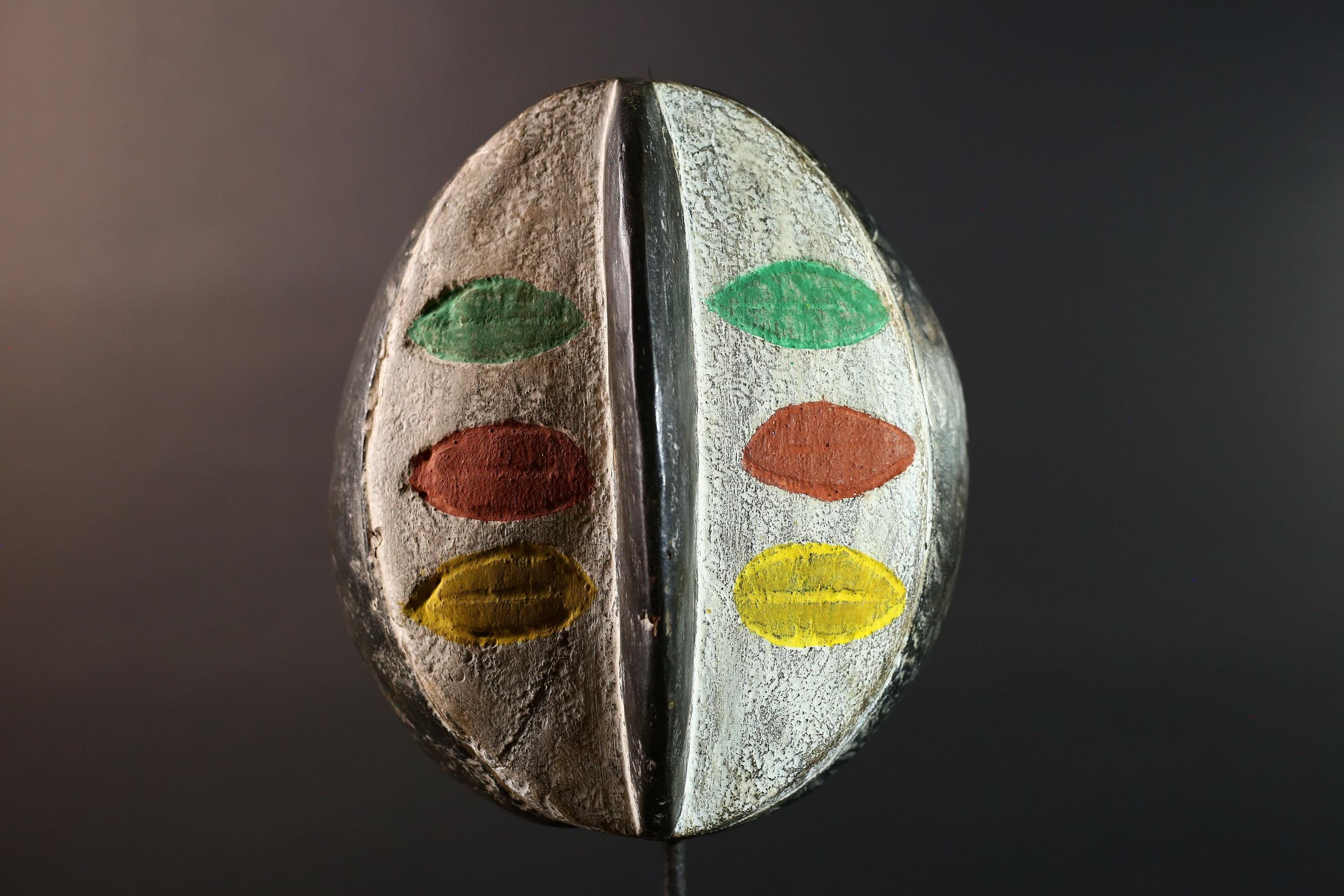 Painted Bwa African Mask Tribal Wall Art Burkina Faso Hand Carved Wood Face Decor Ethnic Ceremony Sculpture Multicolor Piece-G5604