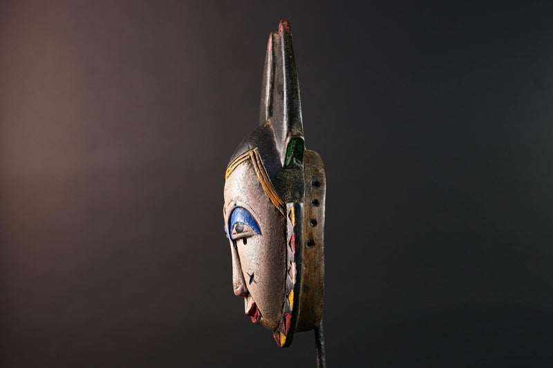 Africa guro mask light face with blue brow horns tribal art wall sculpture hand carved mask rustic decor african gift for him portrait-G5531