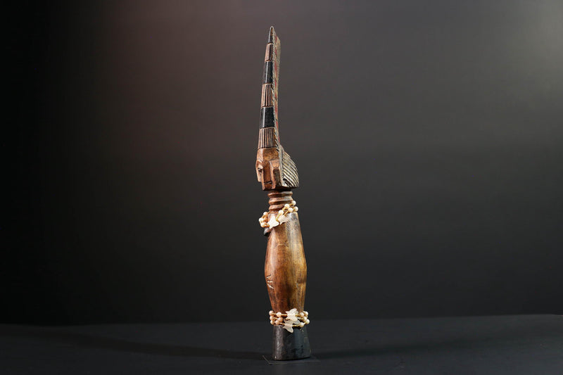 African fertility doll female sculpture wood carving with beads tribal art rustic home decor tall figure ancestral statue gift for her-G5529
