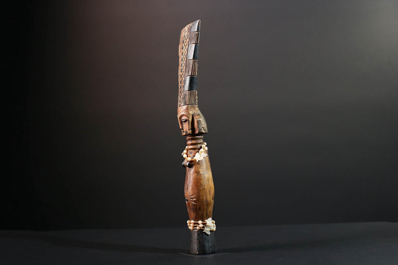 African fertility doll female sculpture wood carving with beads tribal art rustic home decor tall figure ancestral statue gift for her-G5529