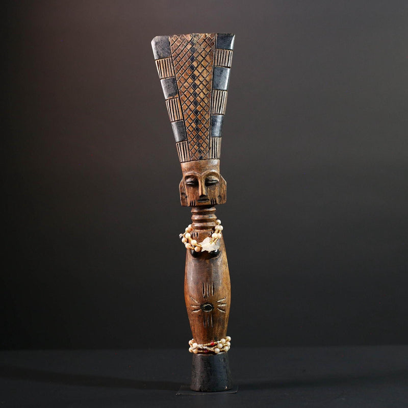 African fertility doll female sculpture wood carving with beads tribal art rustic home decor tall figure ancestral statue gift for her-G5529