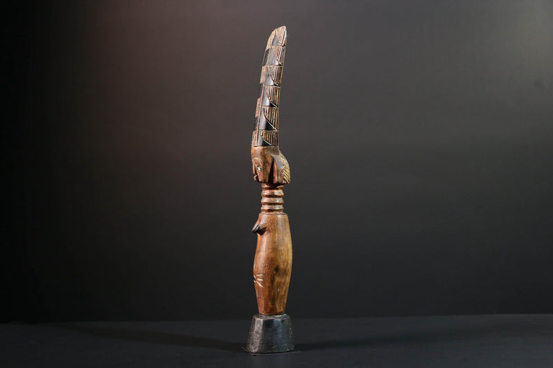 African fertility figure hand carved baule doll sculpture tribal female art tall wood statue rustic ancestral decor gift for carving-G5528