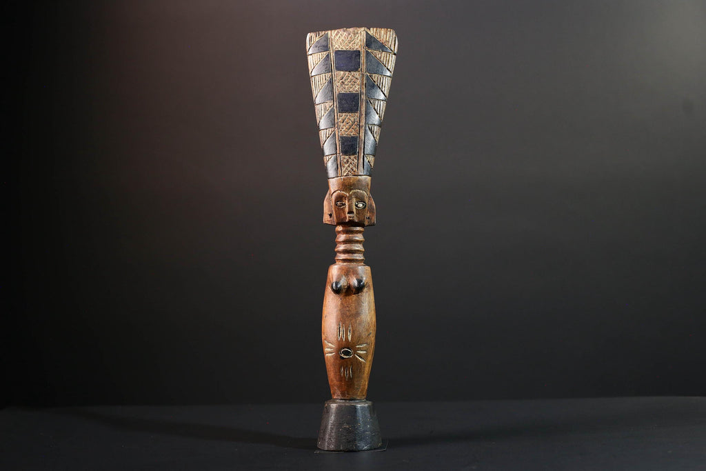 African fertility figure hand carved baule doll sculpture tribal female art tall wood statue rustic ancestral decor gift for carving-G5528