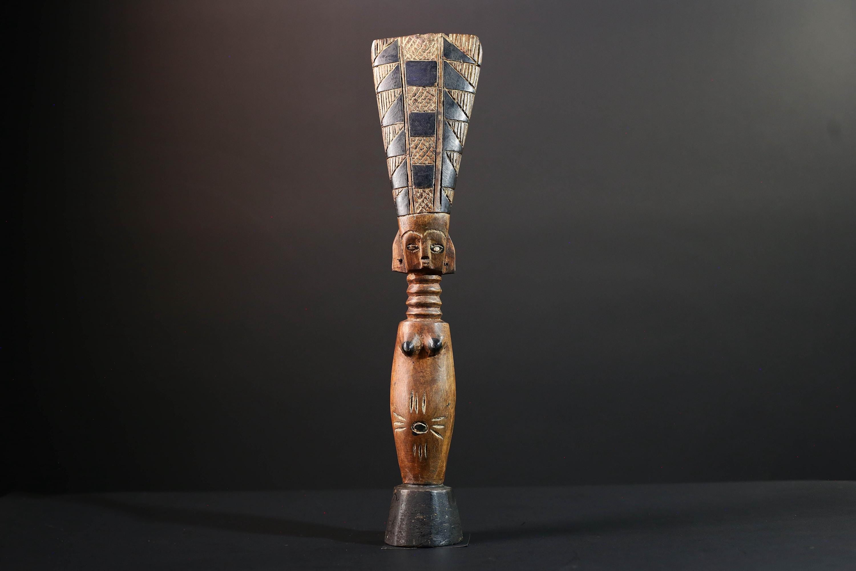 African fertility figure hand carved baule doll sculpture tribal female art tall wood statue rustic ancestral decor gift for carving-G5528