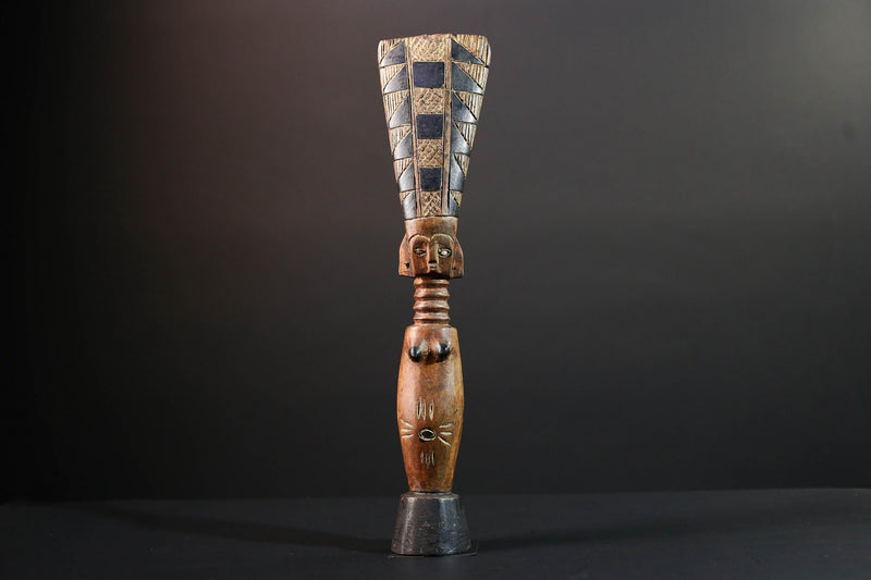 African fertility figure hand carved baule doll sculpture tribal female art tall wood statue rustic ancestral decor gift for carving-G5528