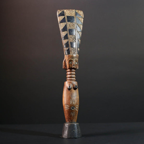 African fertility figure hand carved baule doll sculpture tribal female art tall wood statue rustic ancestral decor gift for carving-G5528