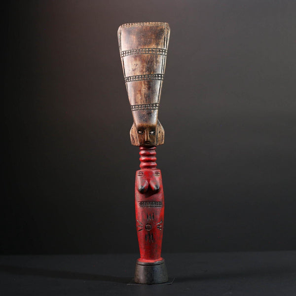 African fertility figure hand carved baule doll sculpture tribal female art tall wood statue rustic ancestral decor gift for carving-G5526