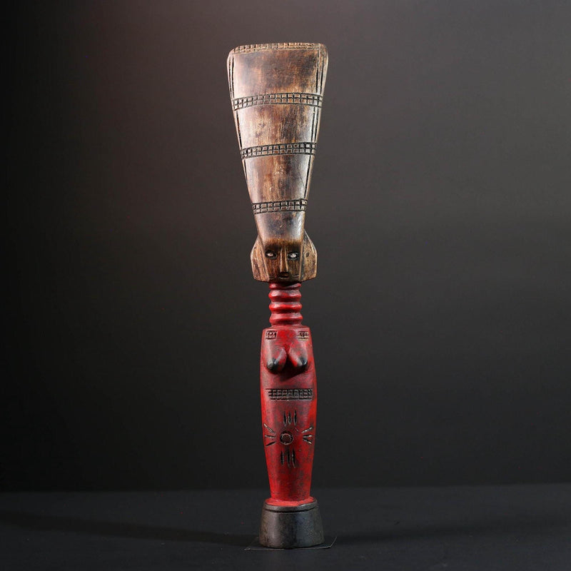 African fertility figure hand carved baule doll sculpture tribal female art tall wood statue rustic ancestral decor gift for carving-G5526