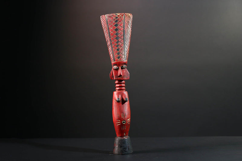 African red fertility figure baule tribal female carving with scarification hand carved wood rustic sculpture gift for her home decor-G5525
