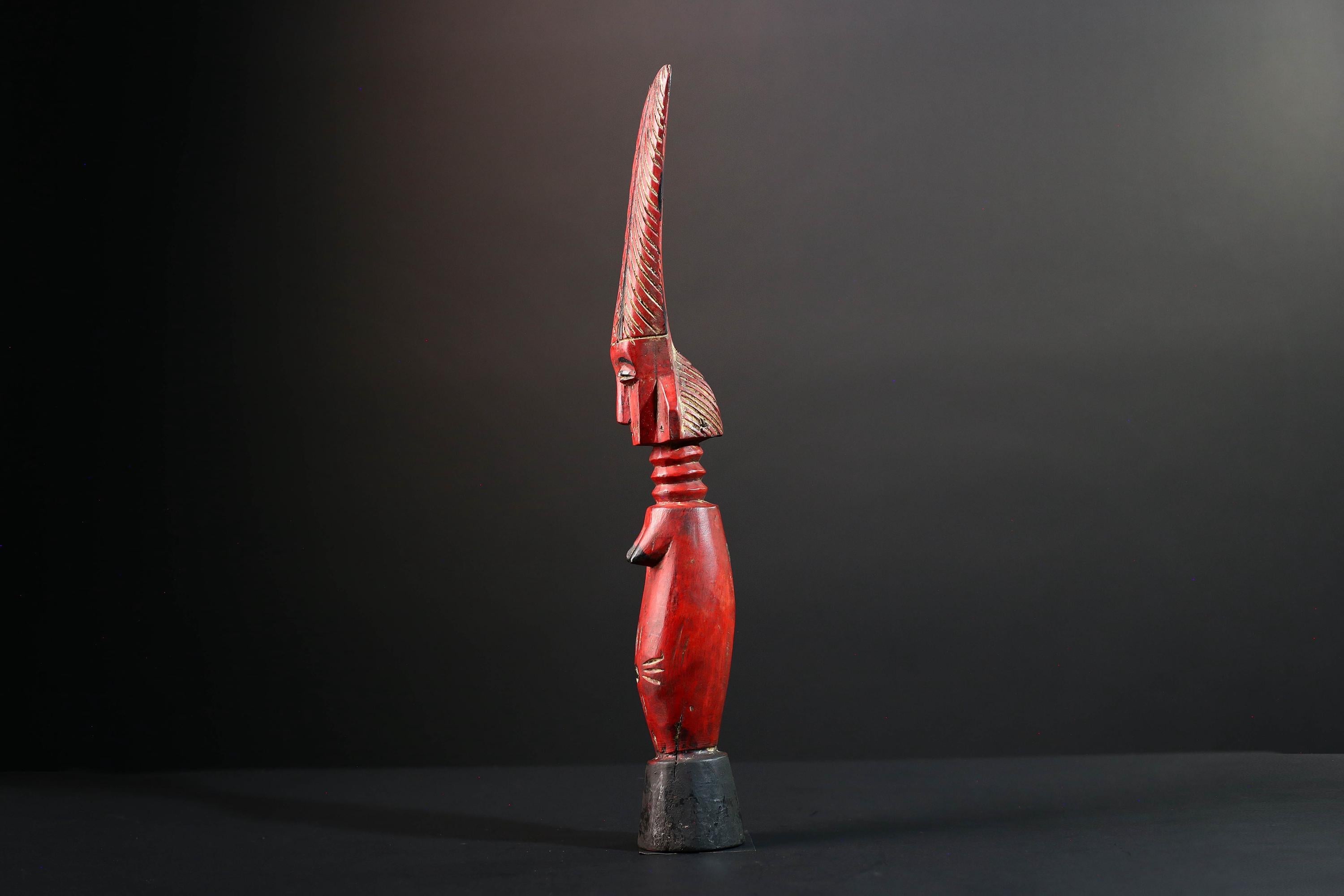 African red fertility figure baule tribal female carving with scarification hand carved wood rustic sculpture gift for her home decor-G5525