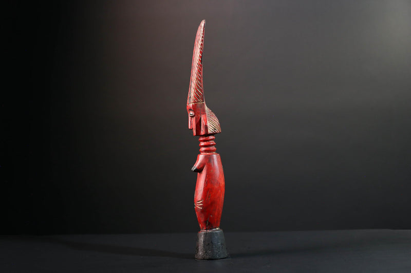 African red fertility figure baule tribal female carving with scarification hand carved wood rustic sculpture gift for her home decor-G5525