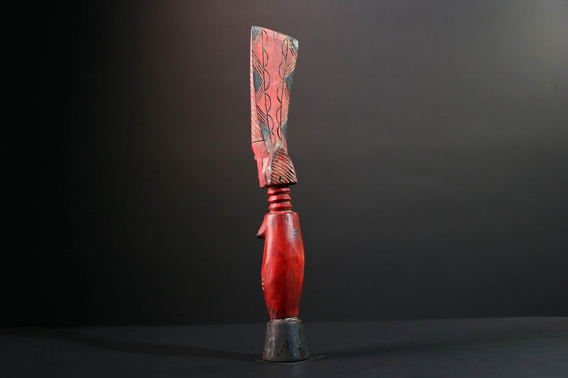 African red fertility figure baule tribal female carving with scarification hand carved wood rustic sculpture gift for her home decor-G5525