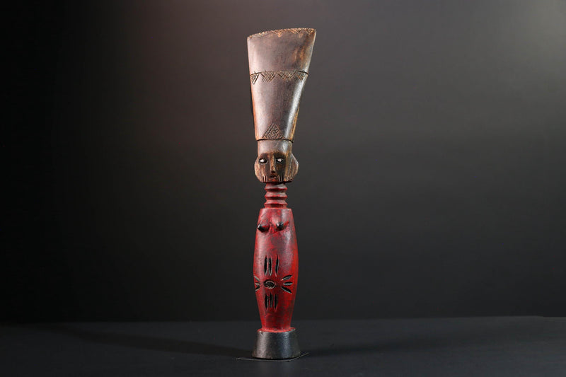Africa fertility statue with red torso and scarification baule tribal female figure hand carved wood sculpture rustic gift for her art-G5524