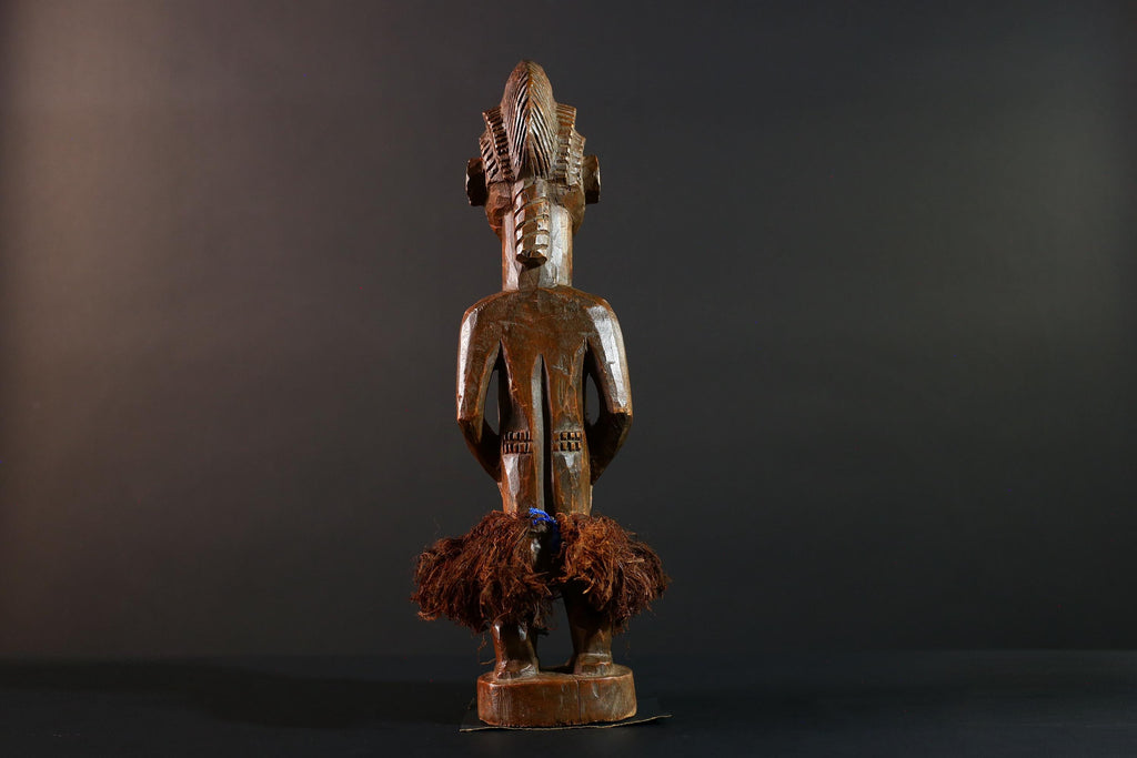 Baule Female Ancestor Figure African Tribal Statue Côte d’Ivoire Wood Sculpture Hand Carved Skirted Decor Spirit Doll Tribal Art-G5613