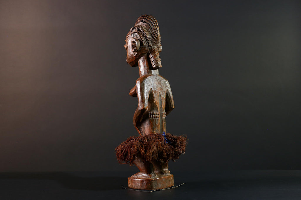 Baule Female Ancestor Figure African Tribal Statue Côte d’Ivoire Wood Sculpture Hand Carved Skirted Decor Spirit Doll Tribal Art-G5613