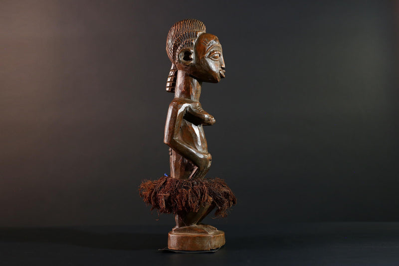 Baule Female Ancestor Figure African Tribal Statue Côte d’Ivoire Wood Sculpture Hand Carved Skirted Decor Spirit Doll Tribal Art-G5613