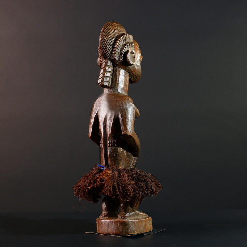 Baule Female Ancestor Figure African Tribal Statue Côte d’Ivoire Wood Sculpture Hand Carved Skirted Decor Spirit Doll Tribal Art-G5613