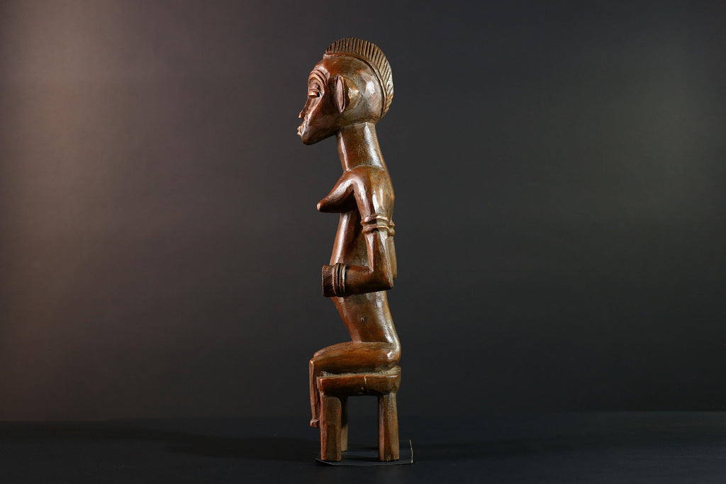 African Baule Seated Figure Ancestor Art Tribal Carved Wood Sculpture Côte d’Ivoire Ethnic Decor Spiritual Statue Cultural Icon-G5613