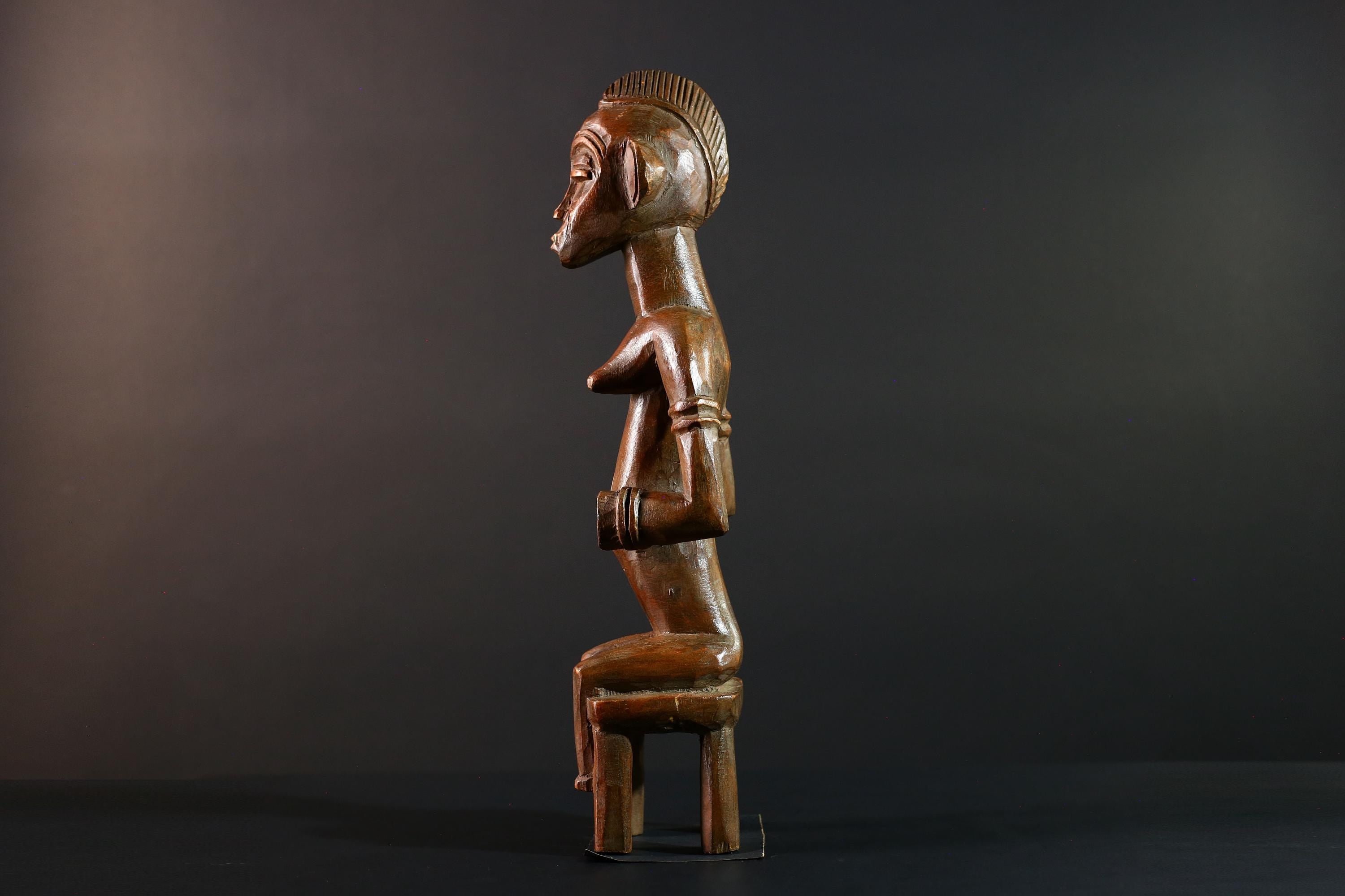African Baule Seated Figure Ancestor Art Tribal Carved Wood Sculpture Côte d’Ivoire Ethnic Decor Spiritual Statue Cultural Icon-G5613