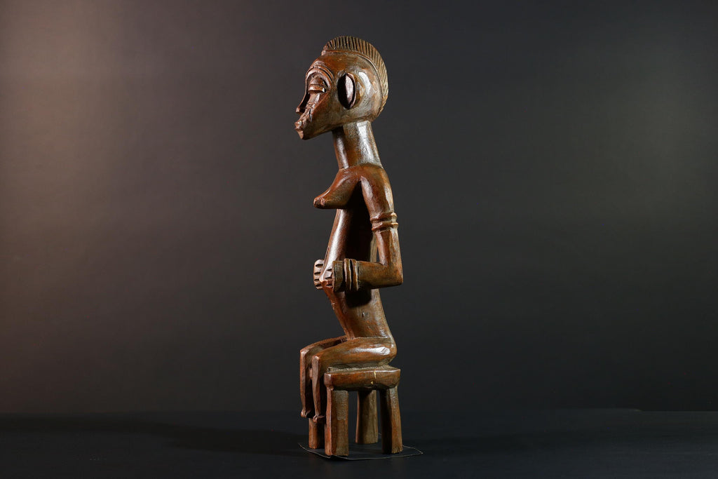 African Baule Seated Figure Ancestor Art Tribal Carved Wood Sculpture Côte d’Ivoire Ethnic Decor Spiritual Statue Cultural Icon-G5613