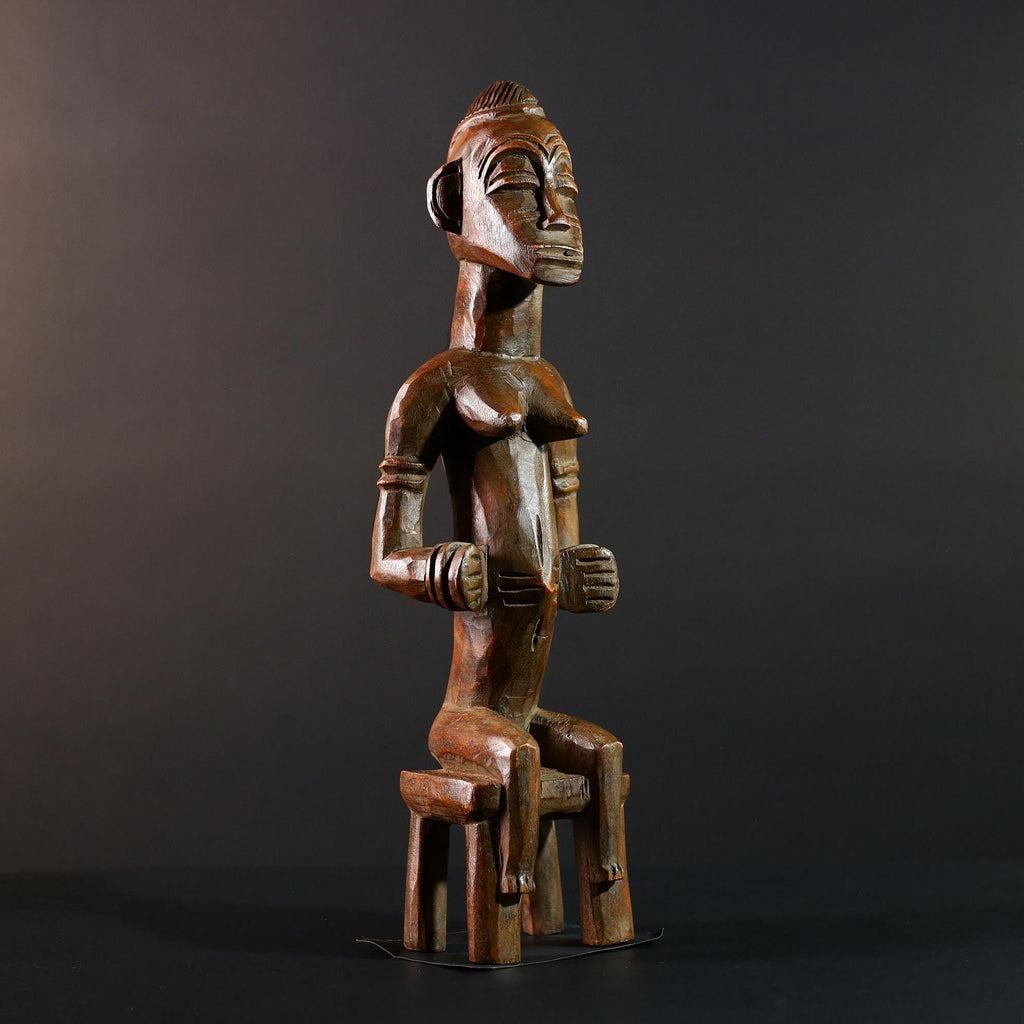 African Baule Seated Figure Ancestor Art Tribal Carved Wood Sculpture Côte d’Ivoire Ethnic Decor Spiritual Statue Cultural Icon-G5613