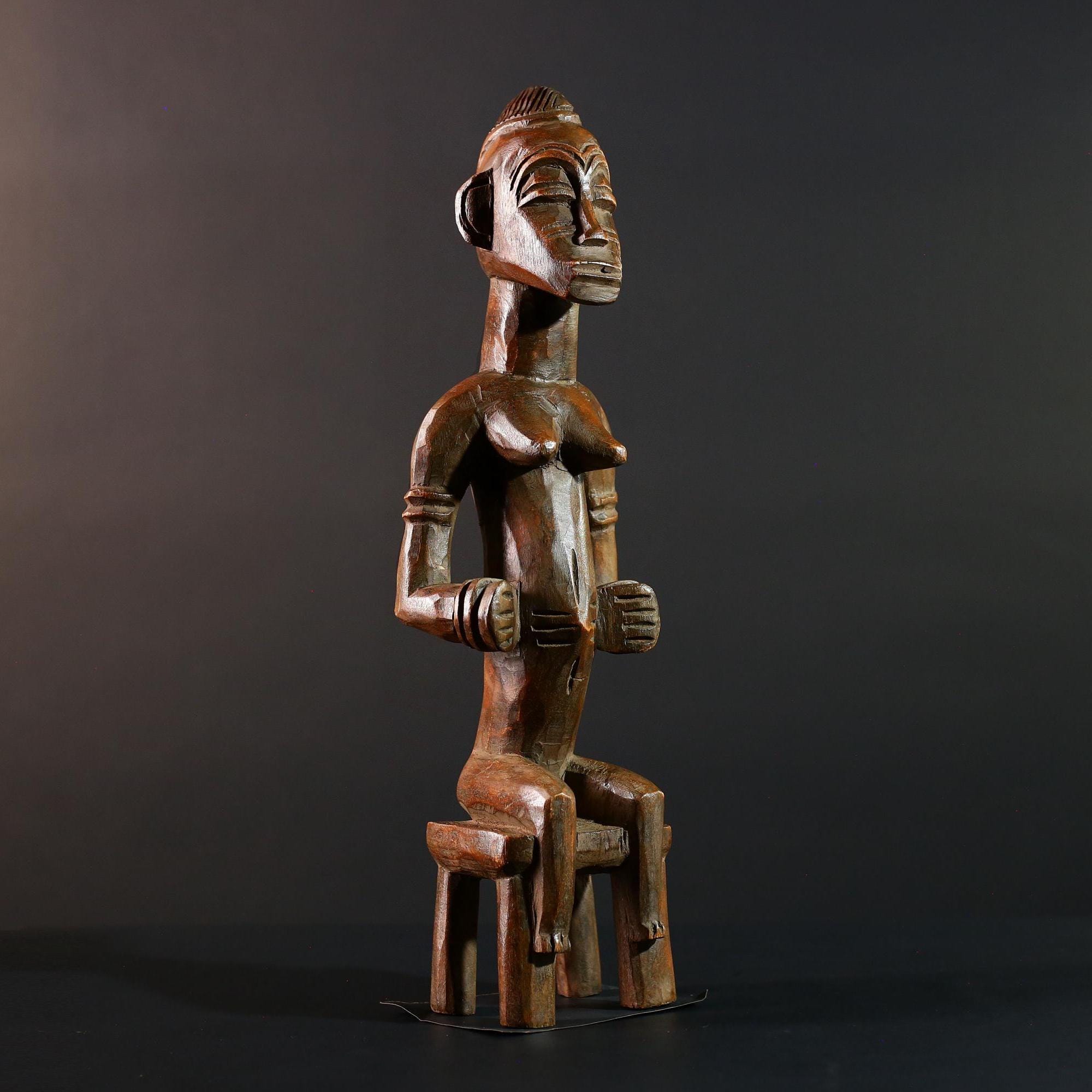African Baule Seated Figure Ancestor Art Tribal Carved Wood Sculpture Côte d’Ivoire Ethnic Decor Spiritual Statue Cultural Icon-G5613