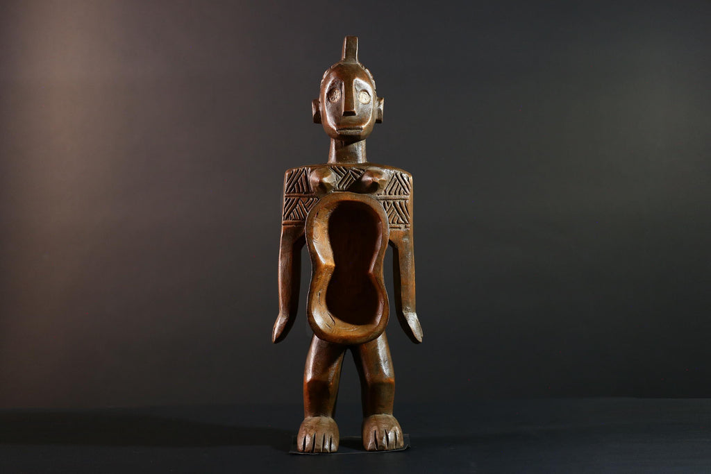 African tribal figure hand carved wood statue with hollowed center symbolic fertility decor African sculpture spiritual art-G5614