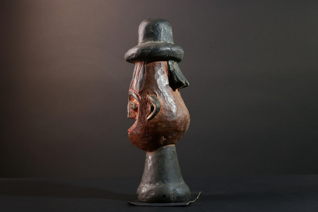 African Songye Head Figure Tribal Wood Sculpture Congo Art Spirit Carving Ceremonial Bust Ethnic Home Decor Wall Accent-G5615
