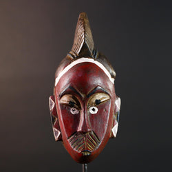 African mask Guro tribe wall art with red face carved crest and geometric cheek design tribal wood mask ethnic home decor-G5546