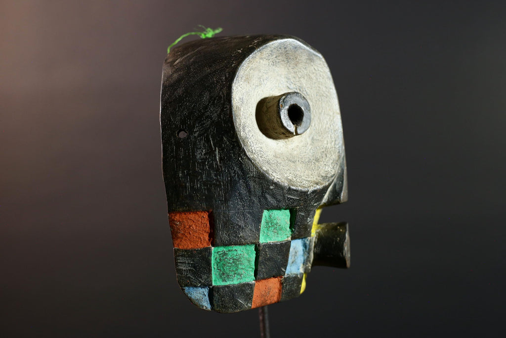 African Bwa Mask Painted Tribal Spirit Wall Art Hand Carved Wood Face Burkina Faso Colorful Geometric Mask Decor Sculpture-G5617