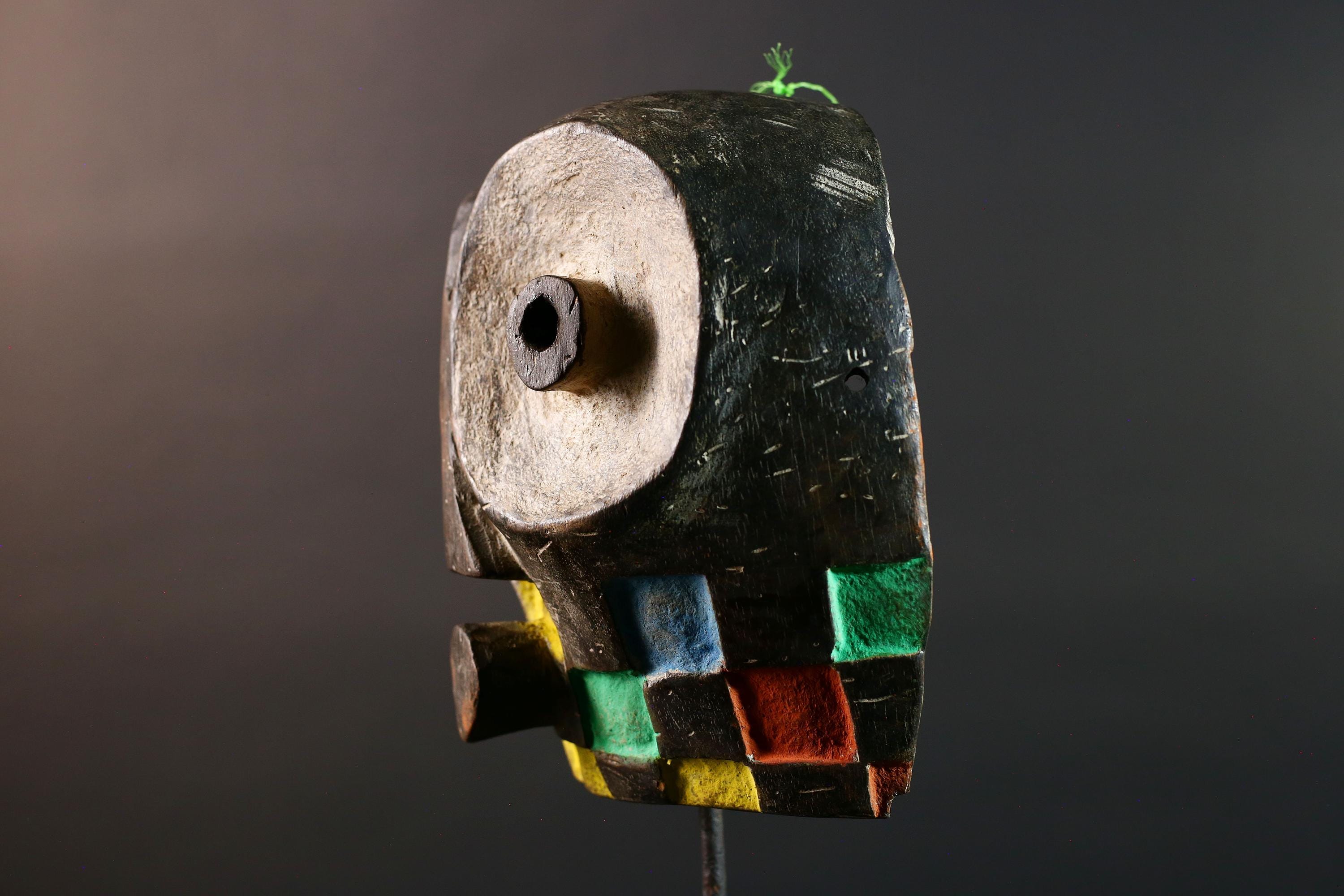 African Bwa Mask Painted Tribal Spirit Wall Art Hand Carved Wood Face Burkina Faso Colorful Geometric Mask Decor Sculpture-G5617