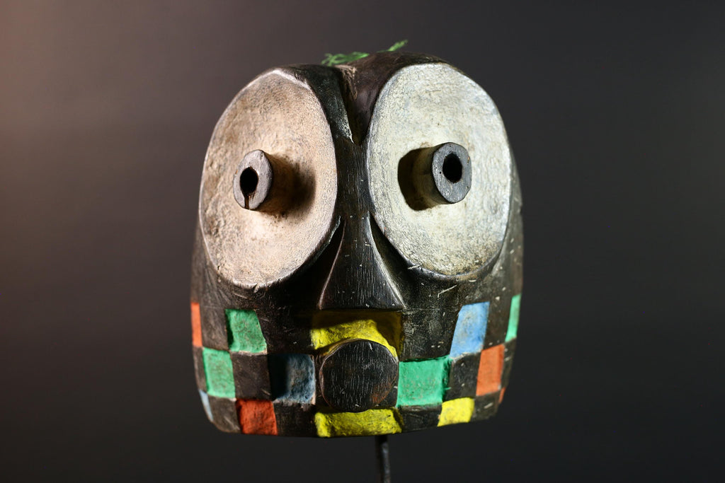 African Bwa Mask Painted Tribal Spirit Wall Art Hand Carved Wood Face Burkina Faso Colorful Geometric Mask Decor Sculpture-G5617