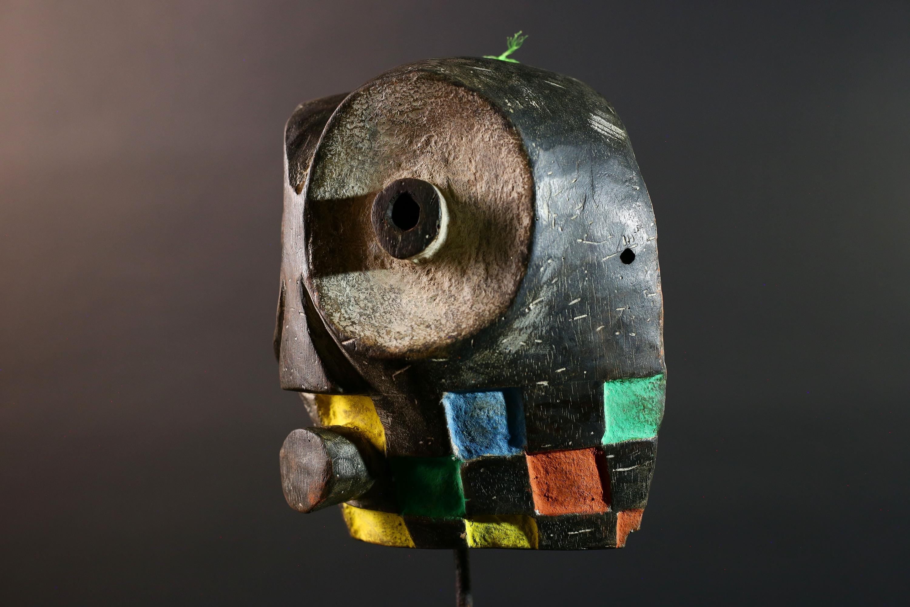 African Bwa Mask Painted Tribal Spirit Wall Art Hand Carved Wood Face Burkina Faso Colorful Geometric Mask Decor Sculpture-G5617