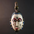 African mask Guro tribe white face carved wood with red eyes black crest and geometric cheek patterns tribal wall art home decor-G5543