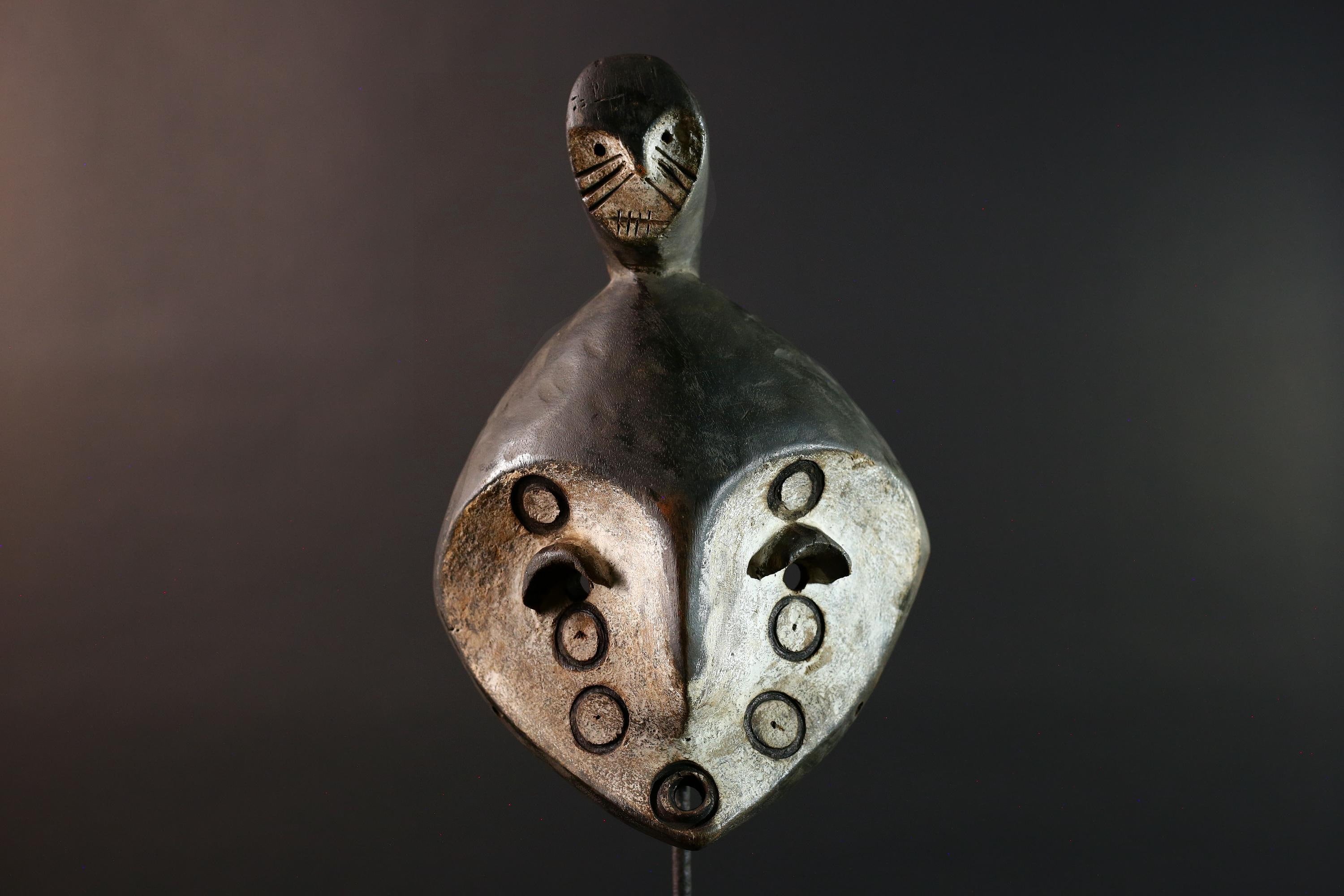 African Bwa Mask Carved Wood Spirit Face Tribal Art Wall Sculpture Burkina Faso Ceremonial Decor Authentic Vintage Piece-G5619