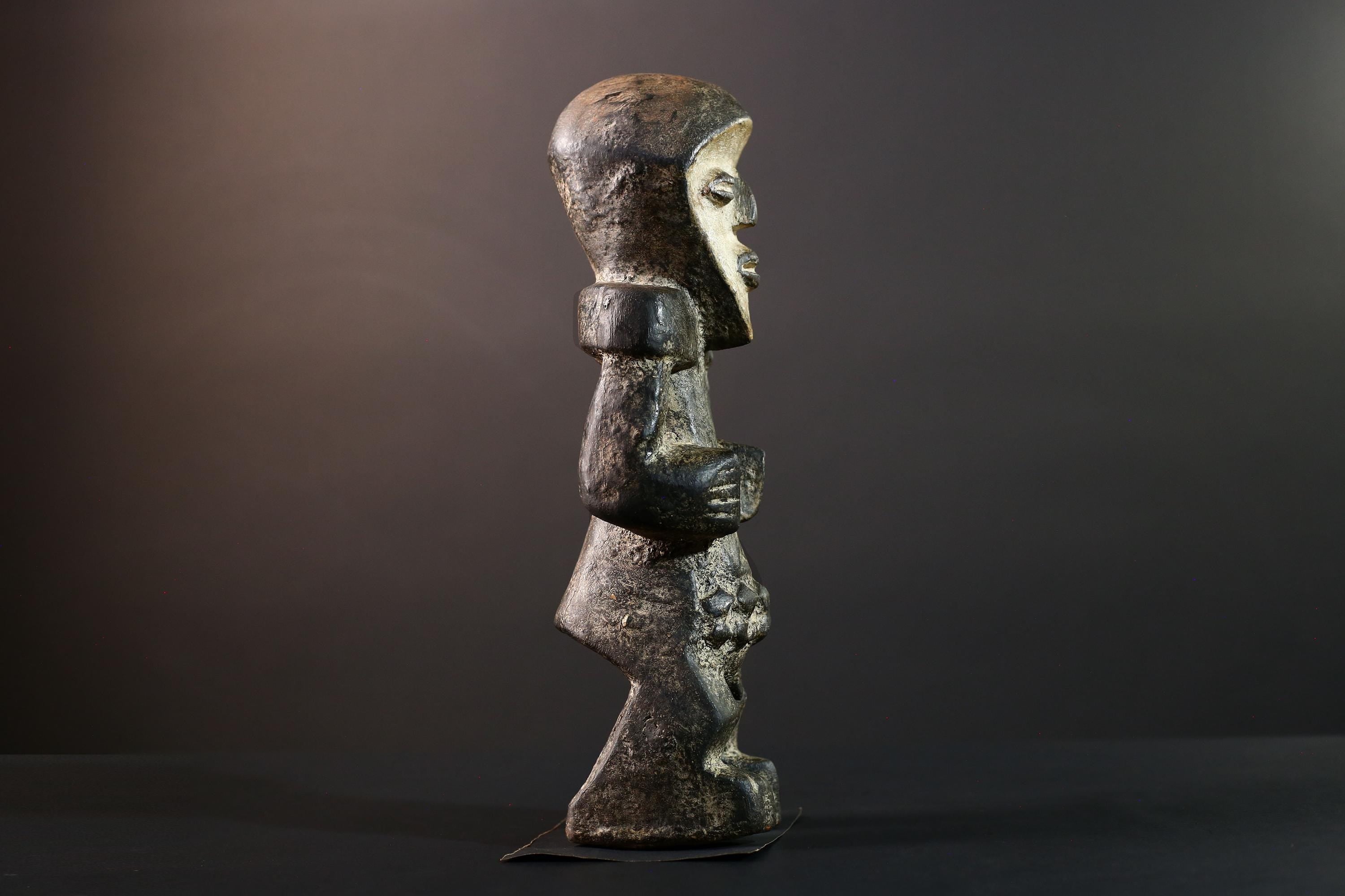 African tribal figure Lega statue Congo carved wood art sculpture symbolic spirit decor ancestral ethnic ritual carving gift-G5623