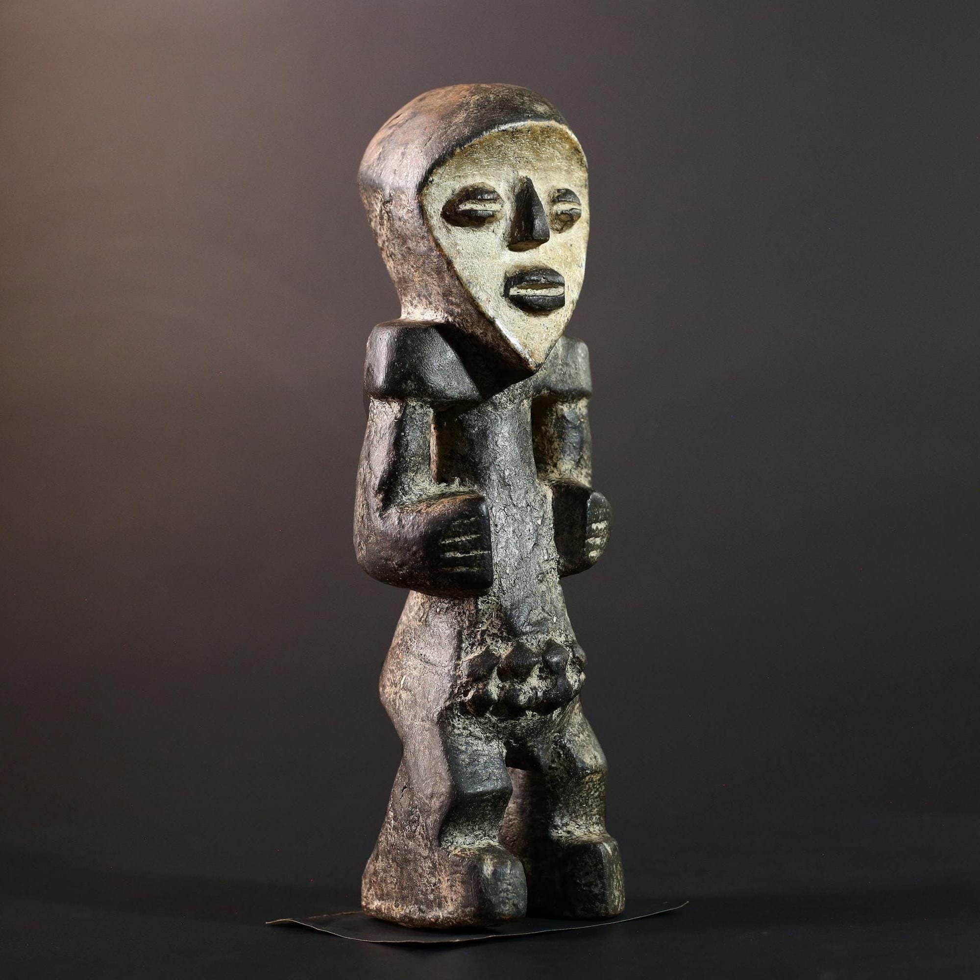 African tribal figure Lega statue Congo carved wood art sculpture symbolic spirit decor ancestral ethnic ritual carving gift-G5623