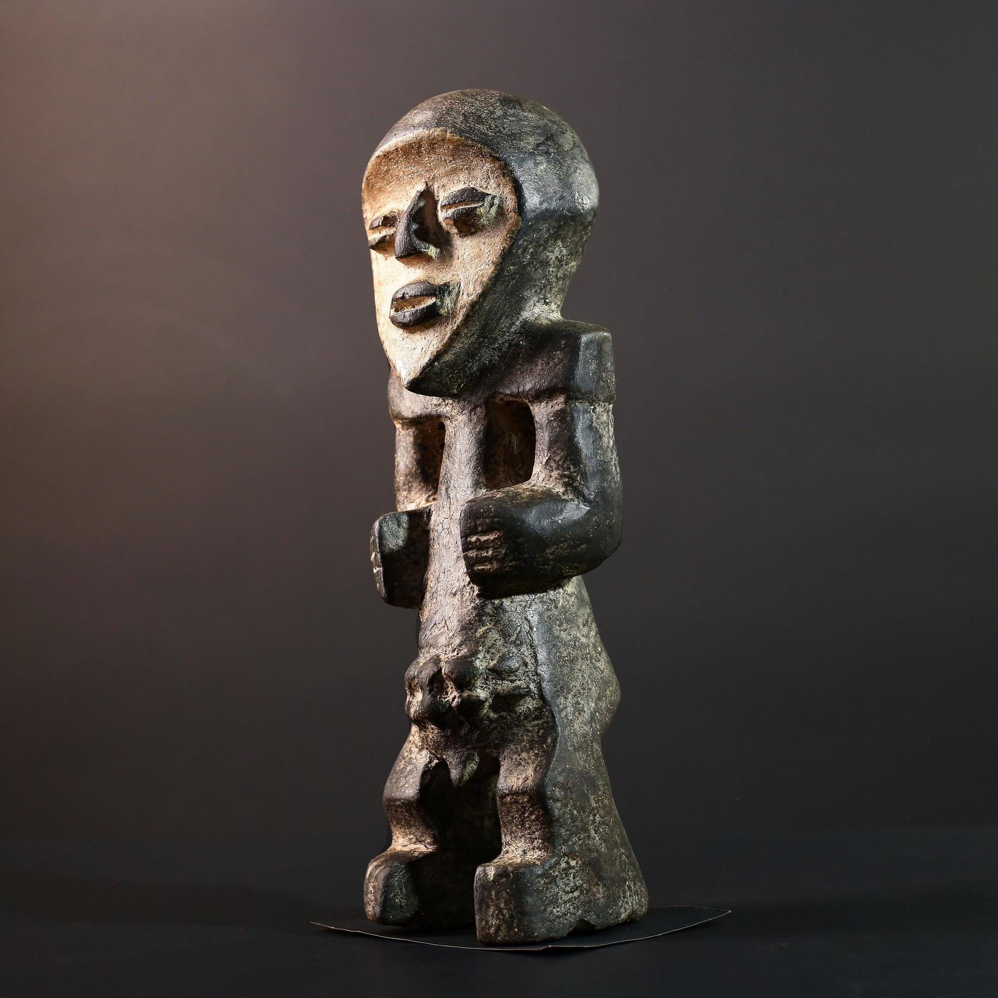 African tribal figure Lega statue Congo carved wood art sculpture symbolic spirit decor ancestral ethnic ritual carving gift-G5623