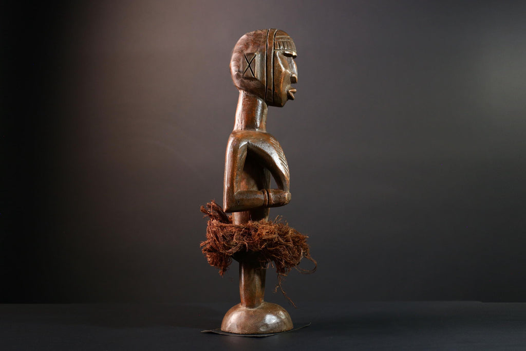 African tribal figure Congo statue carved female wood spirit art fiber skirt ethnic fertility sculpture ancestral decor gift-G5624