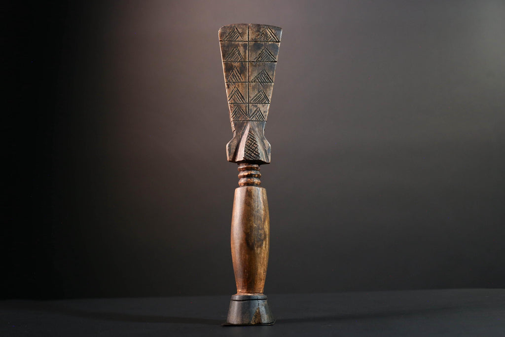 African female figure sculpture Luba carved staff with crest tribal memory symbol art wooden spiritual carving African home decor-G5554