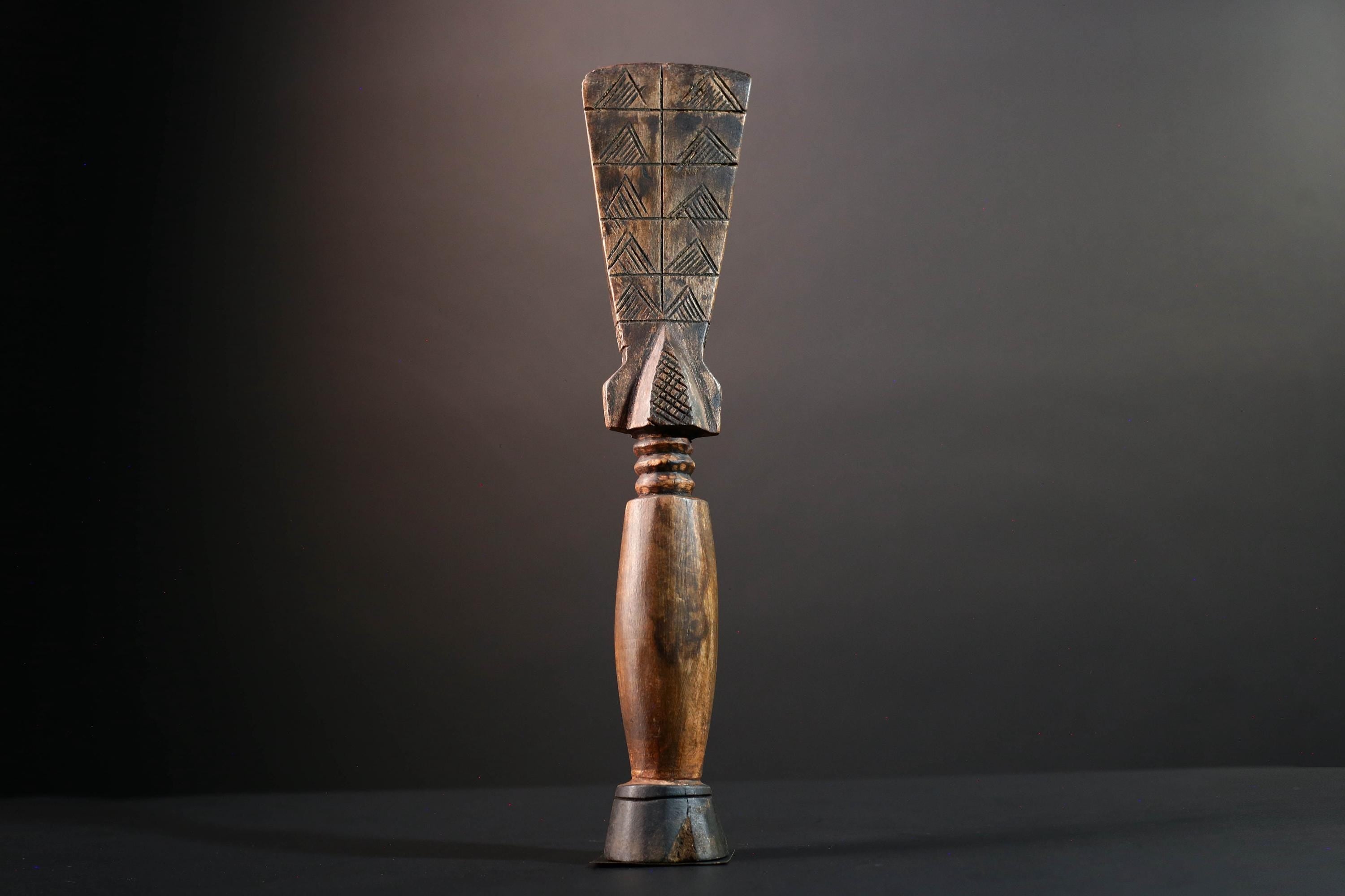 African female figure sculpture Luba carved staff with crest tribal memory symbol art wooden spiritual carving African home decor-G5554