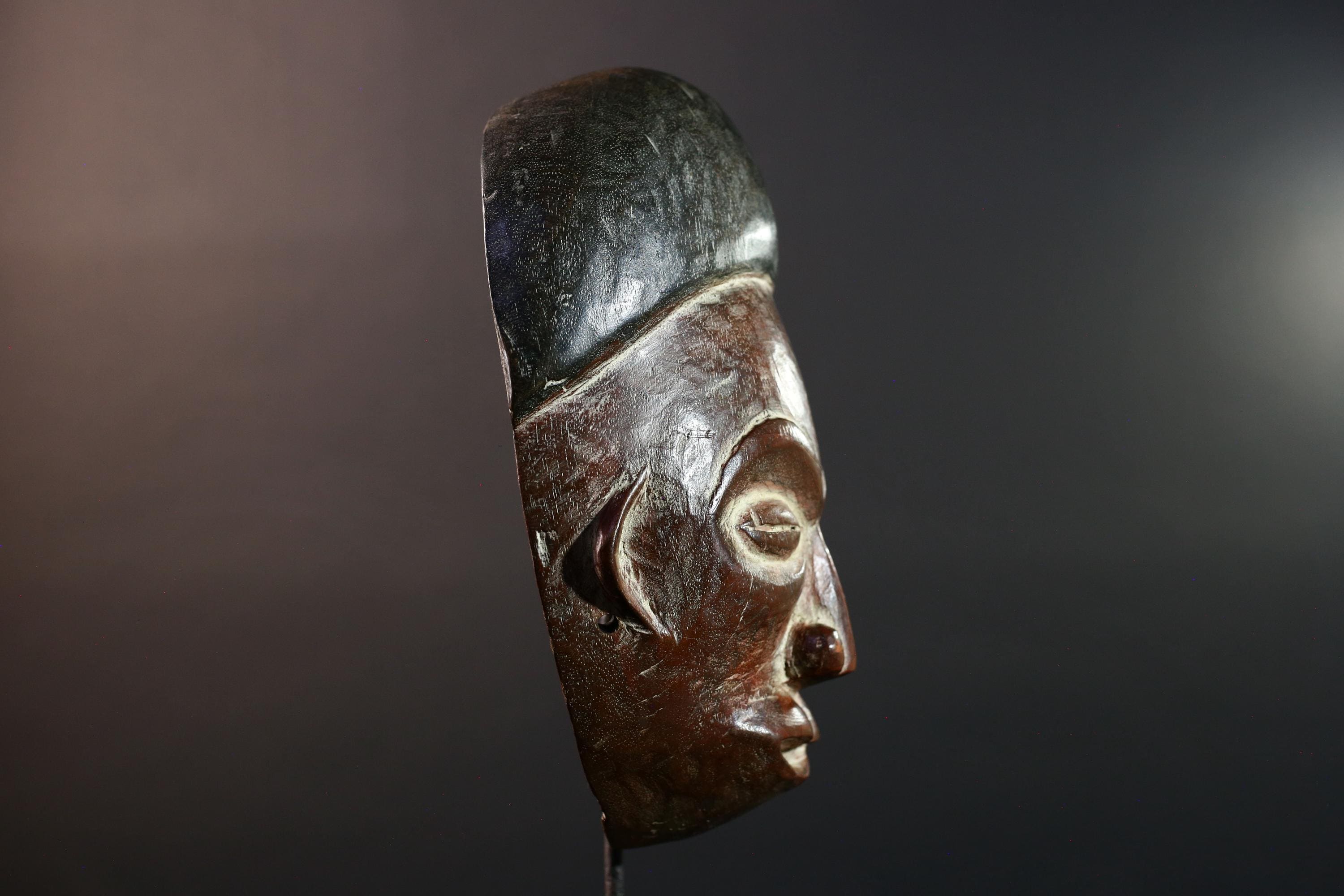 African Lega tribal mask wall decor carved wood ceremonial face art Congo sculpture vintage ethnic handmade spiritual sculpture-G5633