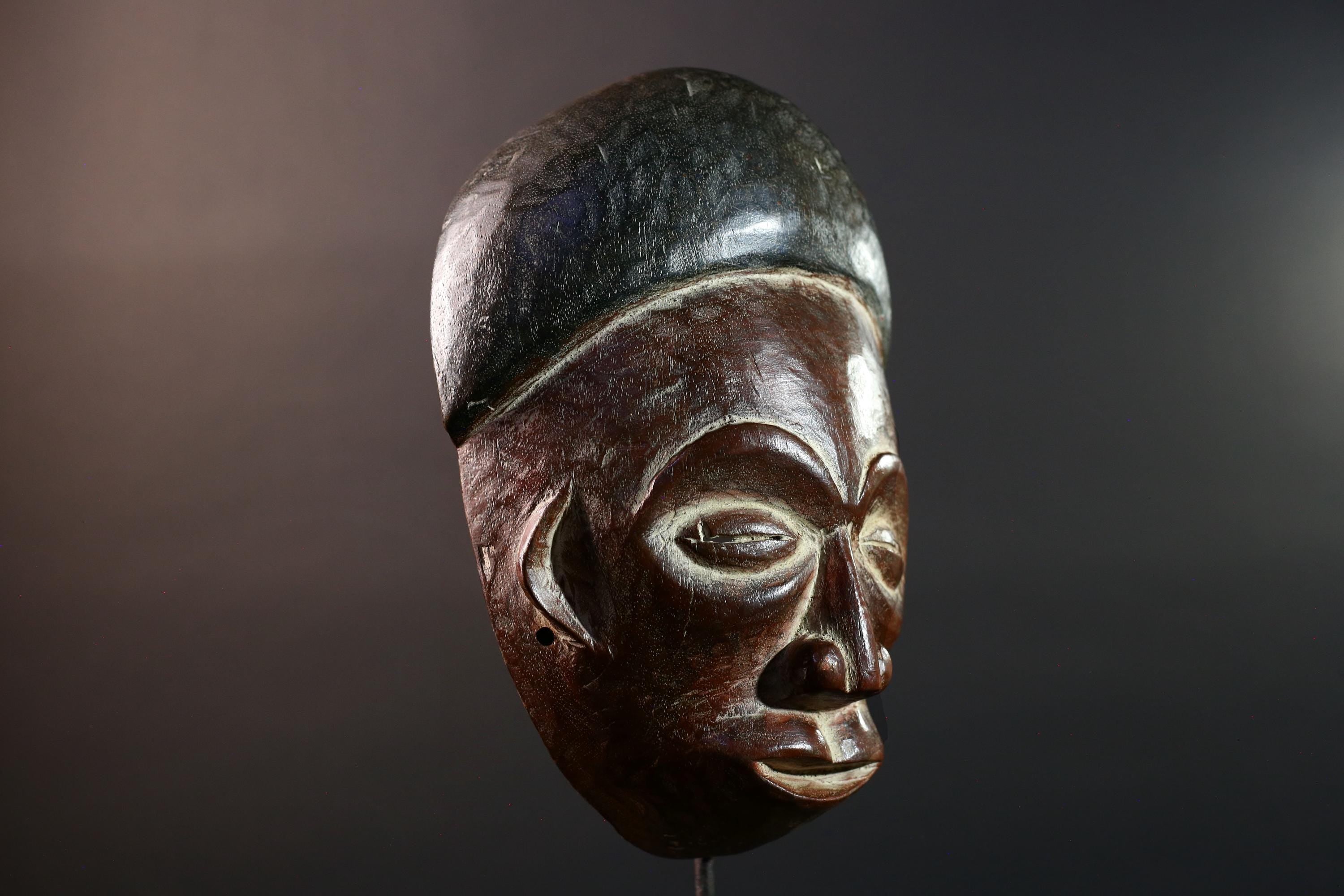 African Lega tribal mask wall decor carved wood ceremonial face art Congo sculpture vintage ethnic handmade spiritual sculpture-G5633