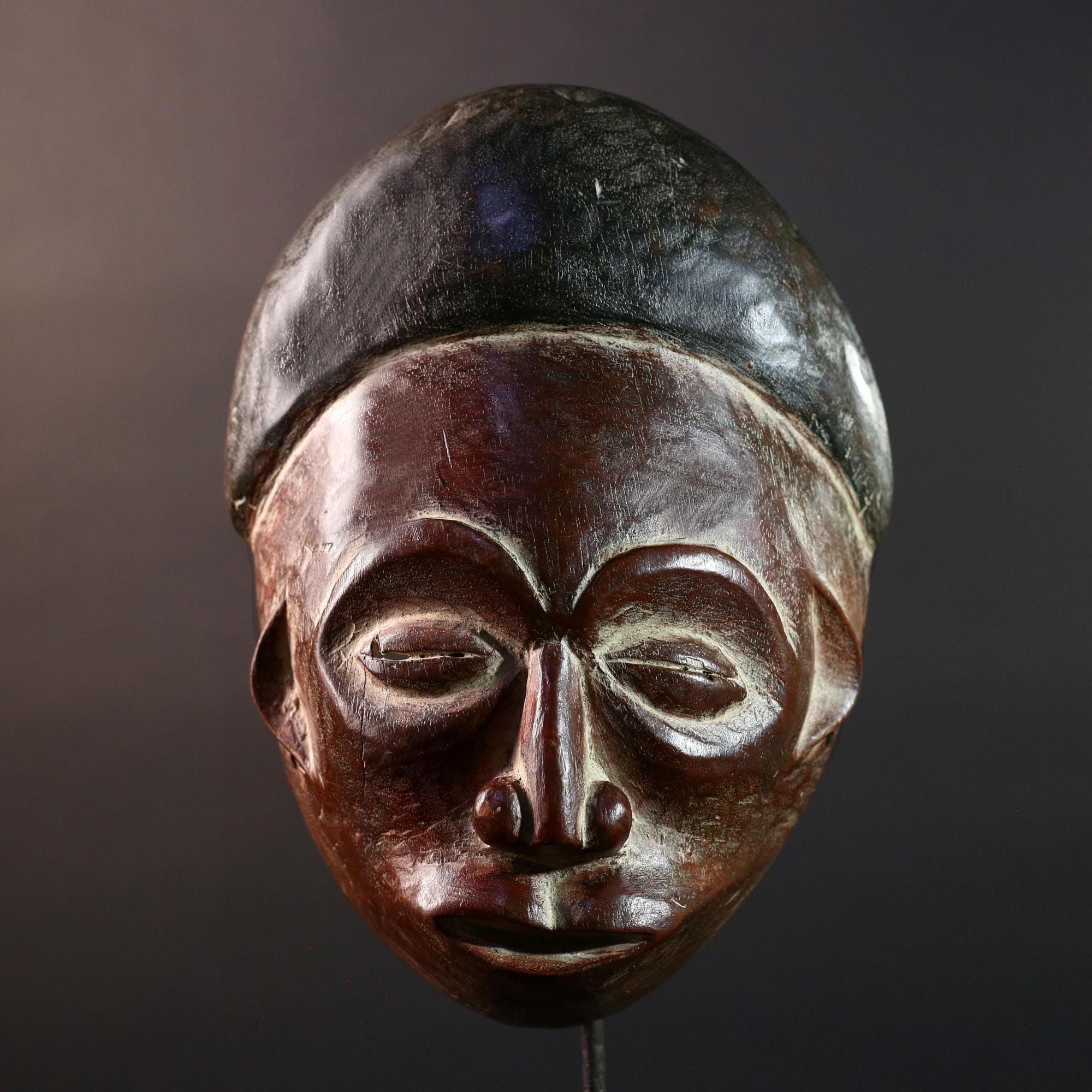 African Lega tribal mask wall decor carved wood ceremonial face art Congo sculpture vintage ethnic handmade spiritual sculpture-G5633