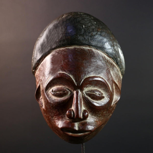 African Lega tribal mask wall decor carved wood ceremonial face art Congo sculpture vintage ethnic handmade spiritual sculpture-G5633