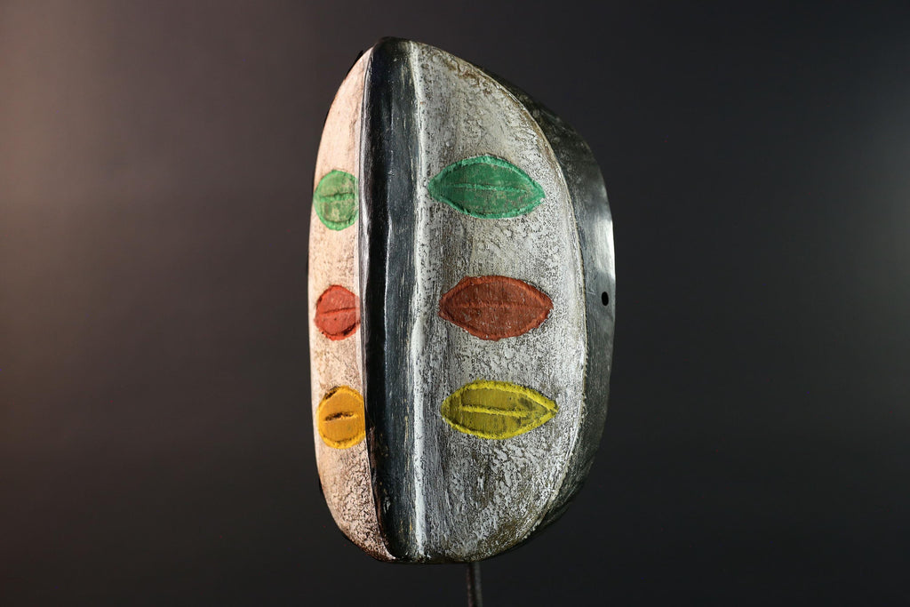 African tribal wall mask hand-carved wood face art Burkina Faso multicolor lips decor rustic ethnic sculpture-G5634