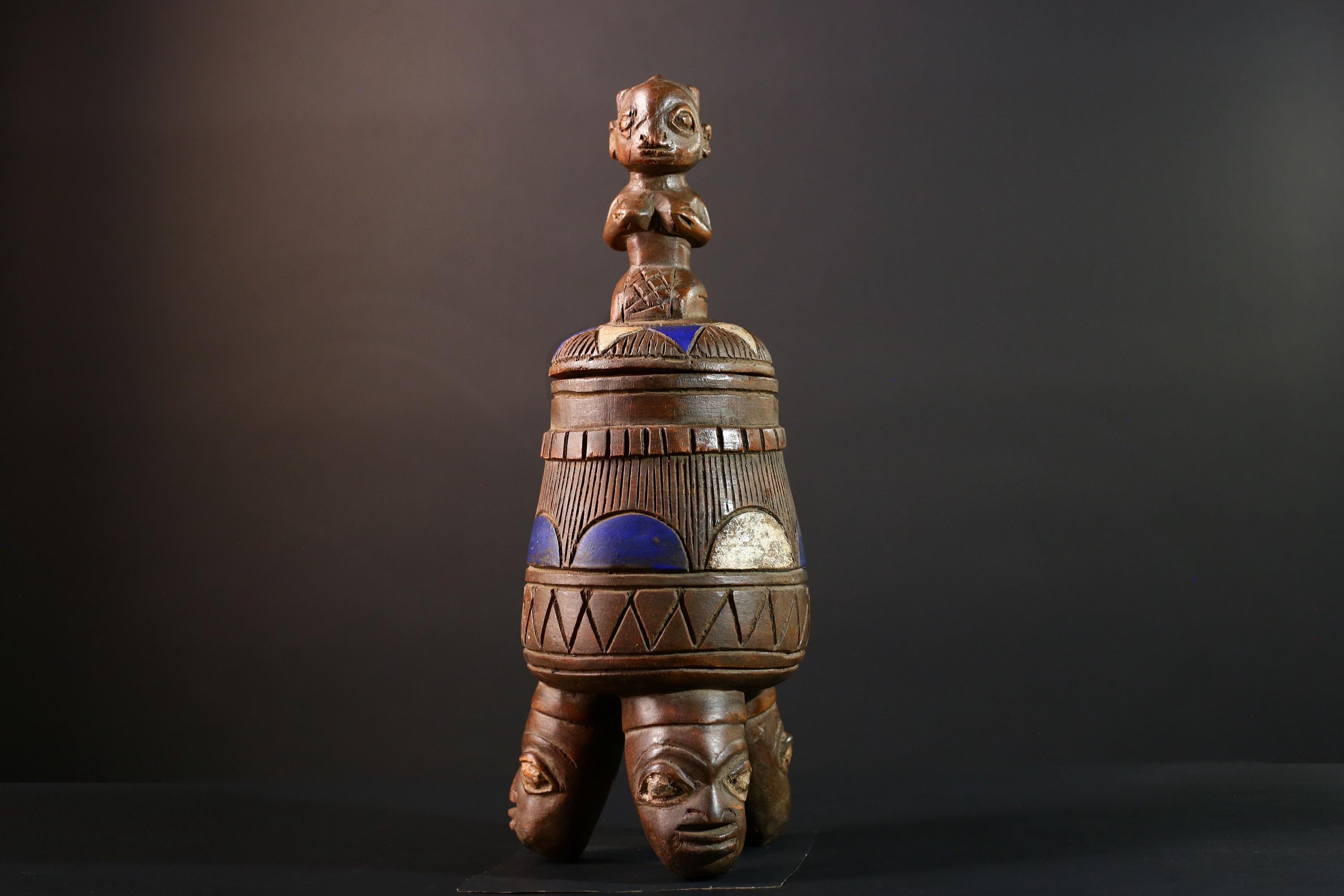 African Yoruba Container Female Figure Sculpture Tribal Carved Wood Art Nigeria Spiritual Decor Collectible Cultural Piece-G5638